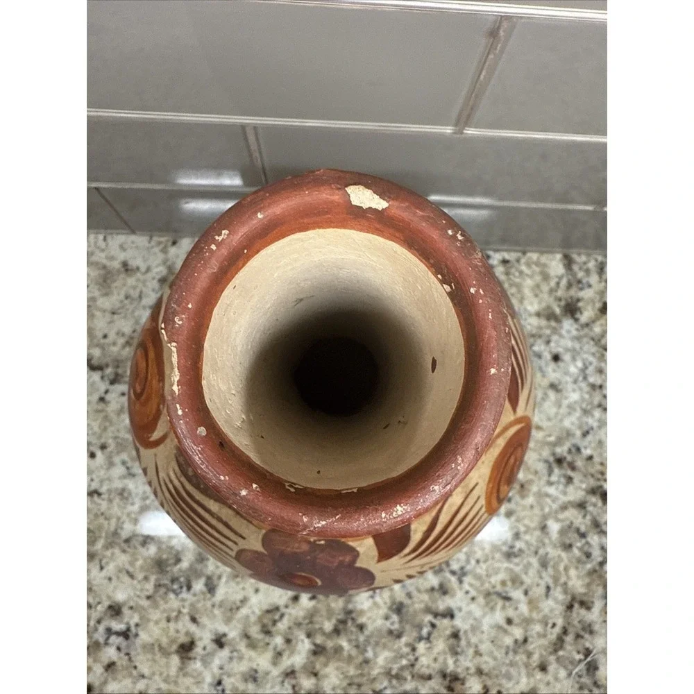 Vintage Tonala Mexican Vase  Jug Water Pitcher Vessel 13 Inches Hand Painted - Picture 6 of 8